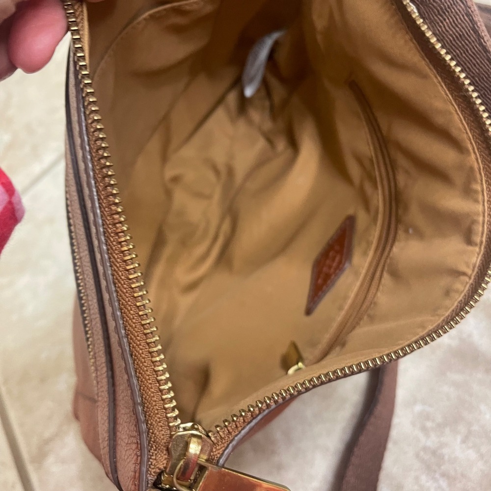 Fossil Crossbody Bag Cognac Pebbled Leather Brown Gold Tone travel brown - Picture 8 of 11
